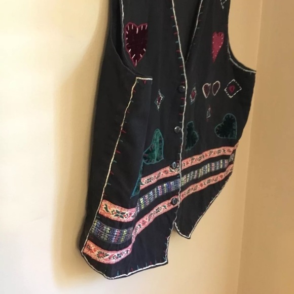 Karen Scott Large Vest Womens Velvet Embroirdered Hearts Green Red Christmas - Picture 7 of 9